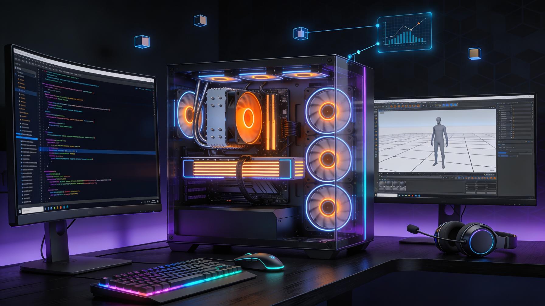 Best PC hardware for game development in 2026 with CPU, GPU, memory, and storage components